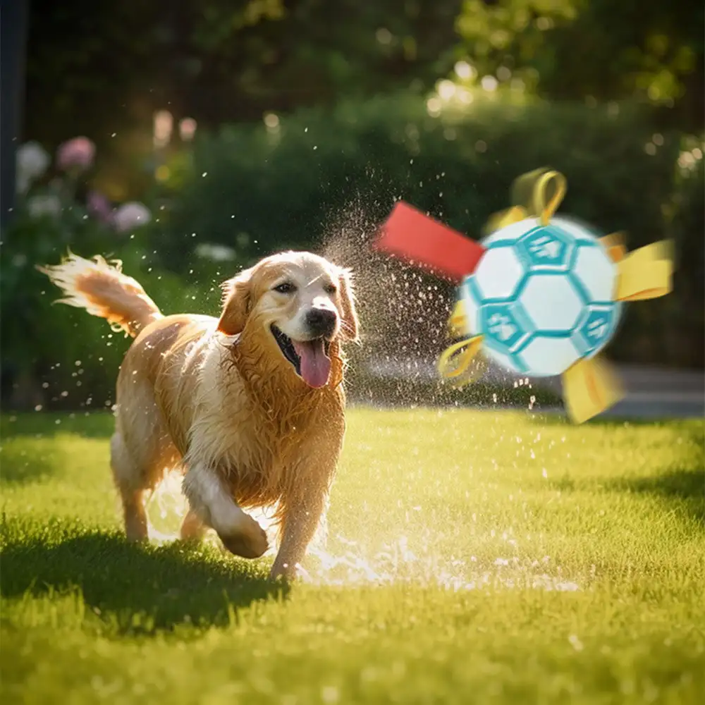 Balle de soccer en forme d'empreinte de patte pour chien avec sangles. - Image 6