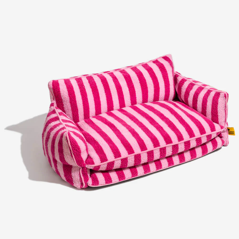 Canapé-lit double couche en fausse laine d'agneau à rayures pour chat tendance - Image 11
