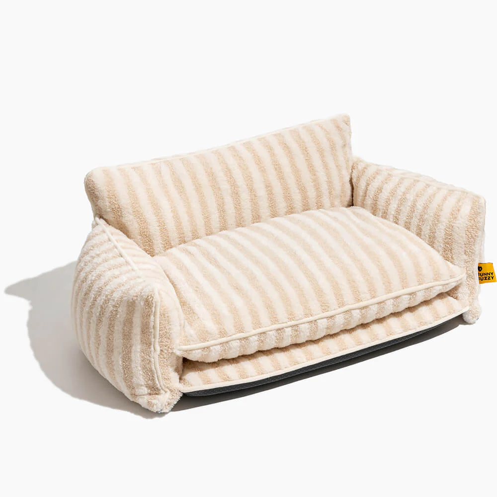 Canapé-lit double couche en fausse laine d'agneau à rayures pour chat tendance - Image 12