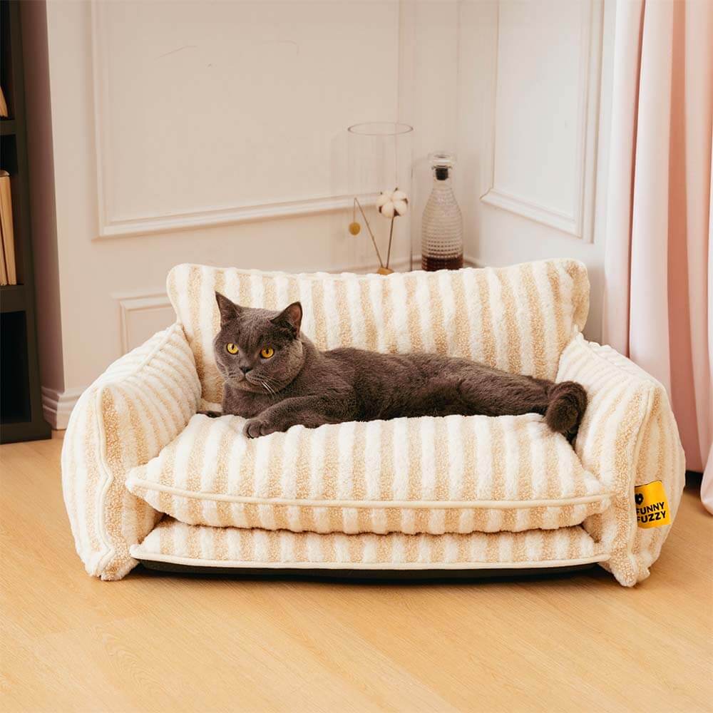 Canapé-lit double couche en fausse laine d'agneau à rayures pour chat tendance - Image 2