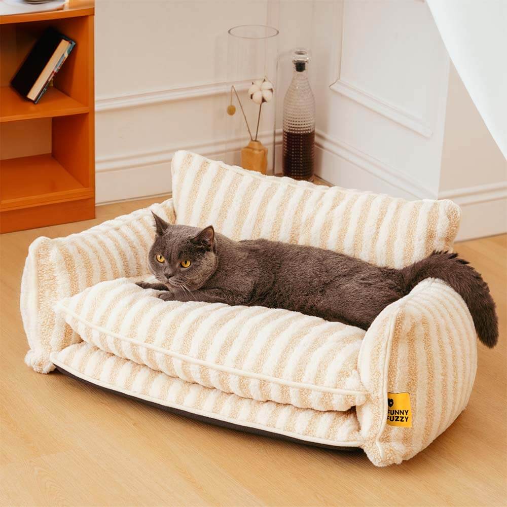 Canapé-lit double couche en fausse laine d'agneau à rayures pour chat tendance - Image 8
