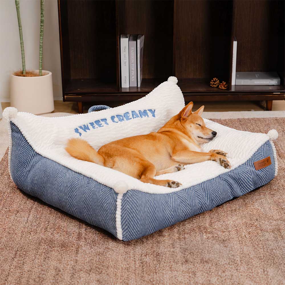 Canapé-lit lavable en peluche pour chien - Crème Douce - Image 4