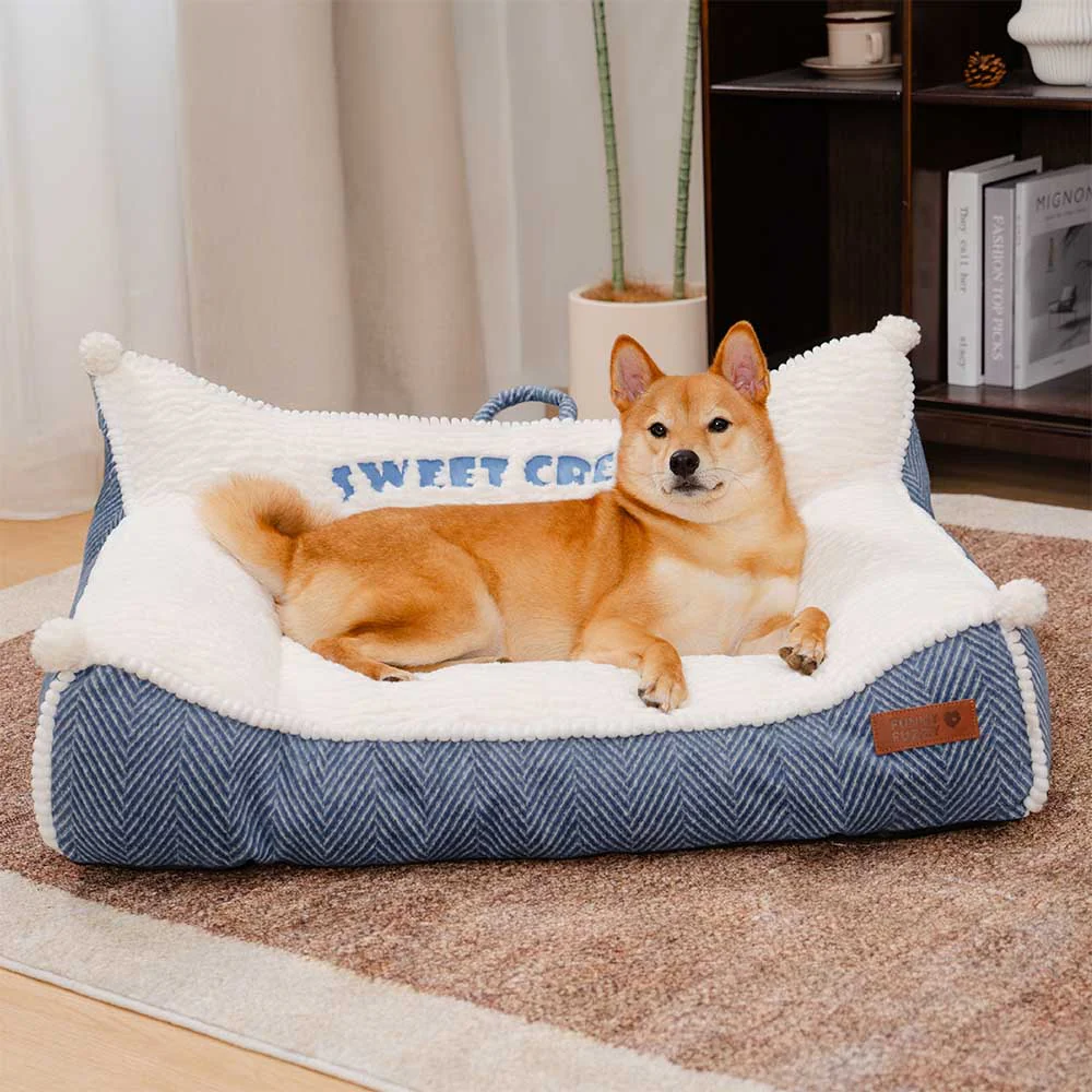 Canapé-lit lavable en peluche pour chien - Crème Douce - Image 5