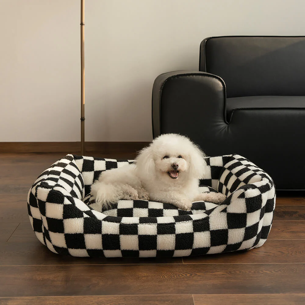 Canapé-lit pour chien amovible lavable en tissu damier élégant et chaleureux - Image 2
