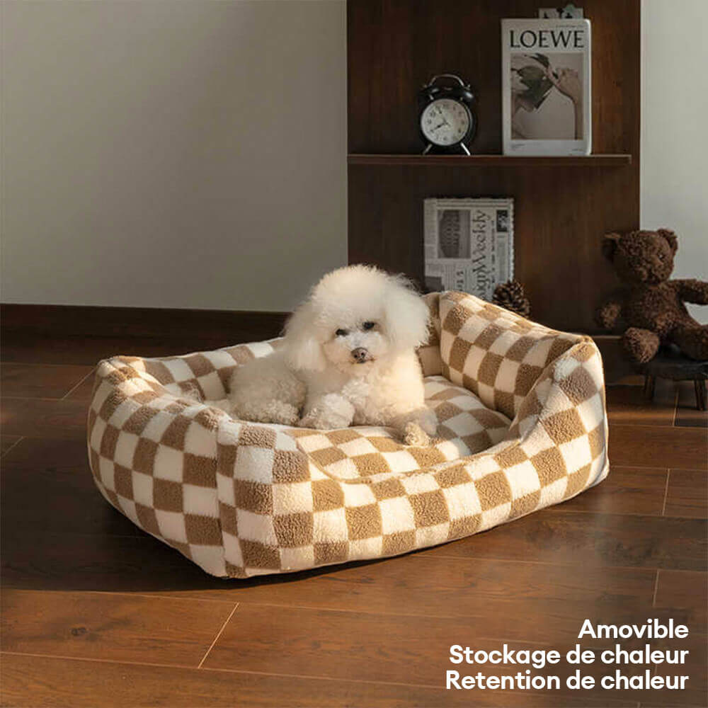 Canapé-lit pour chien amovible lavable en tissu damier élégant et chaleureux - Image 4