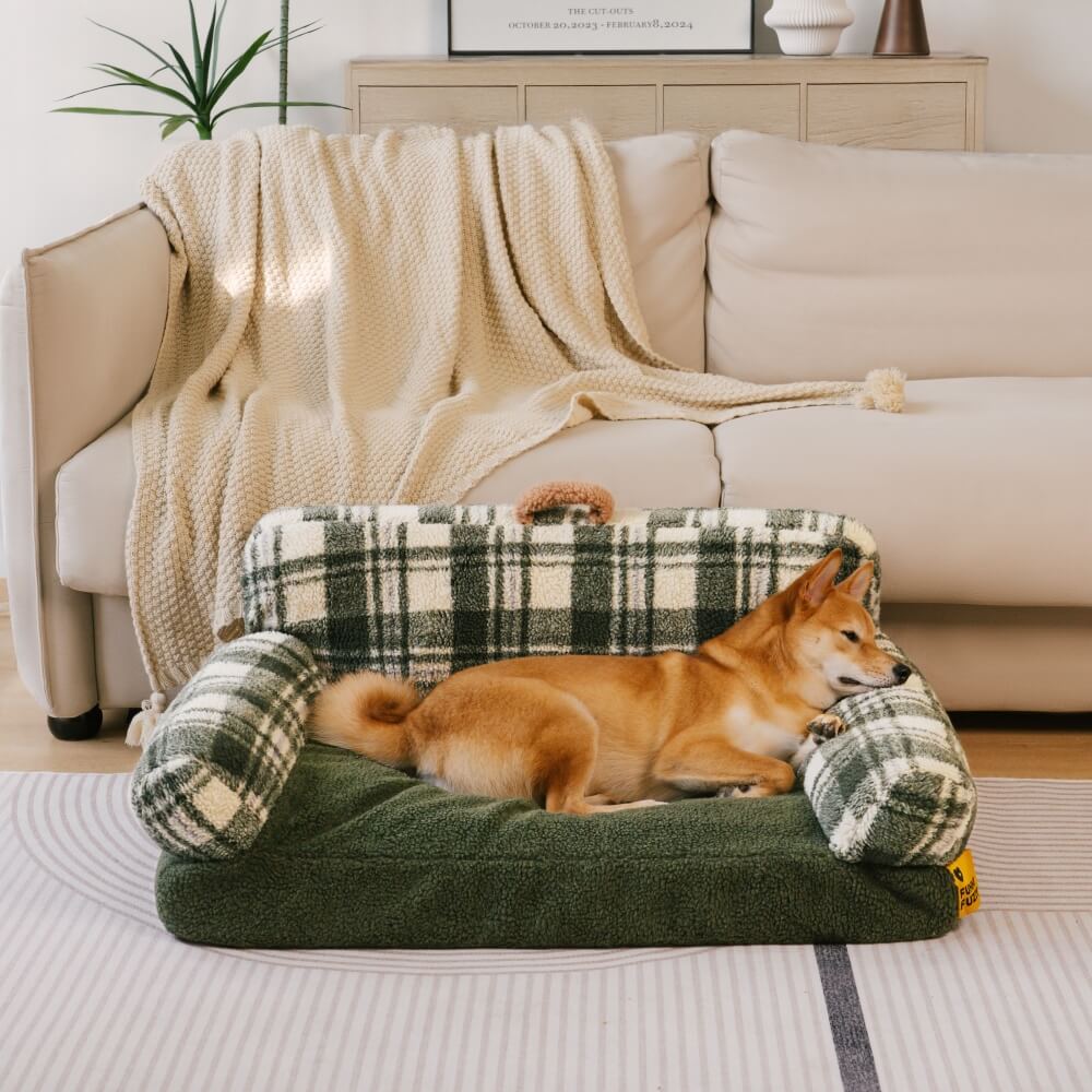 Canapé-lit pour chien et chat apaisant lavable à carreaux vintage - Image 19