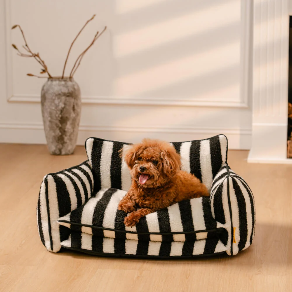 Canapé-lit rayé tendance en fausse laine d'agneau double couche pour animaux de compagnie - Image 7