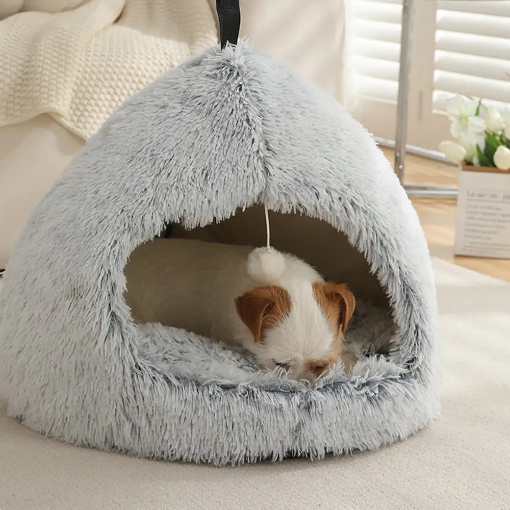 Caverne pour chat en peluche douillette et chaleureuse, lit pour chien - Image 2