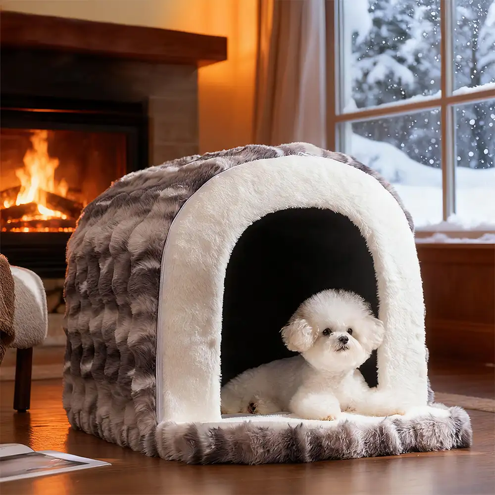 Caverne pour chat et chien chaude et douillette style grotte pour un sommeil profond - Image 14
