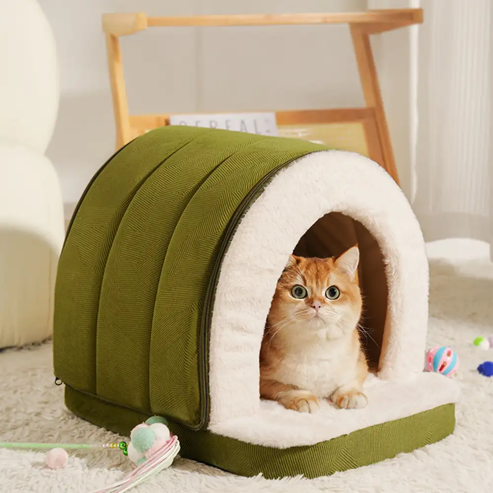 Caverne pour chat et chien chaude et douillette style grotte pour un sommeil profond - Image 2