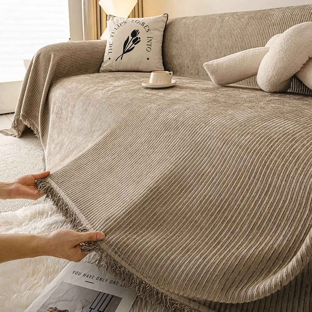Jeté de canapé aux rayures couverture de canapé en chenille moderne classique, résistante, lavable. - Image 8