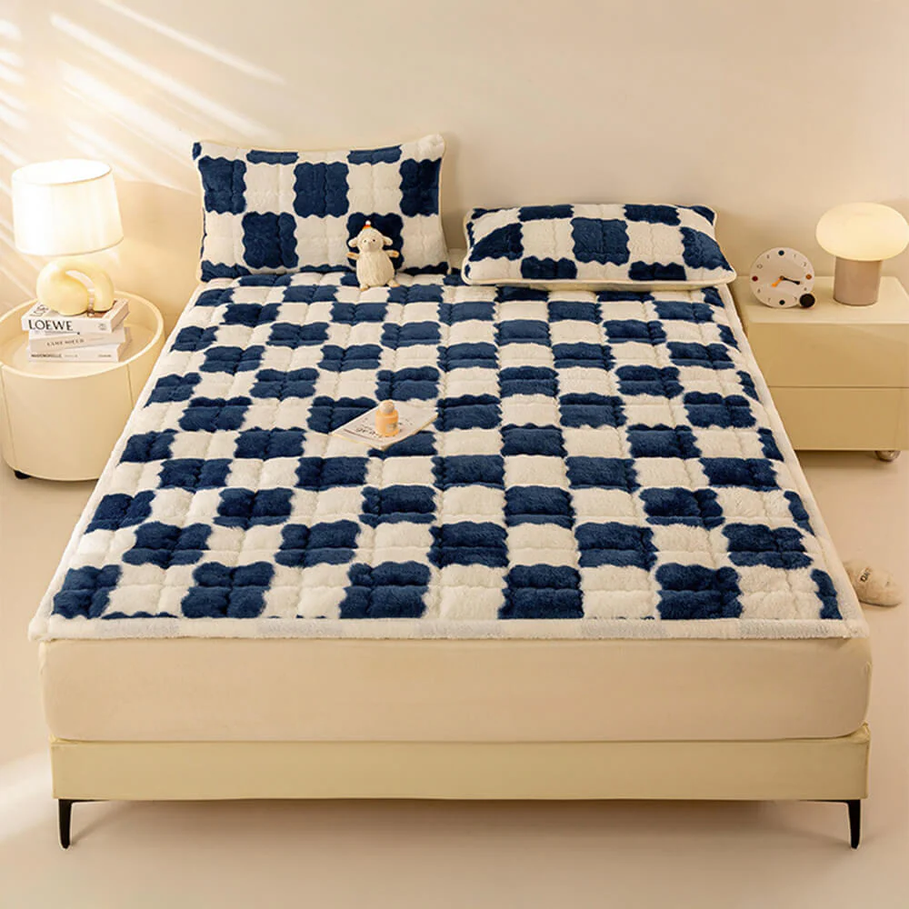 Couverture de matelas en peluche à motifs carreaux et taie d'oreiller - Image 10