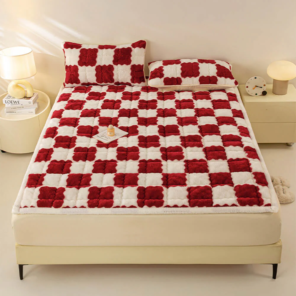 Couverture de matelas en peluche à motifs carreaux et taie d'oreiller - Image 11