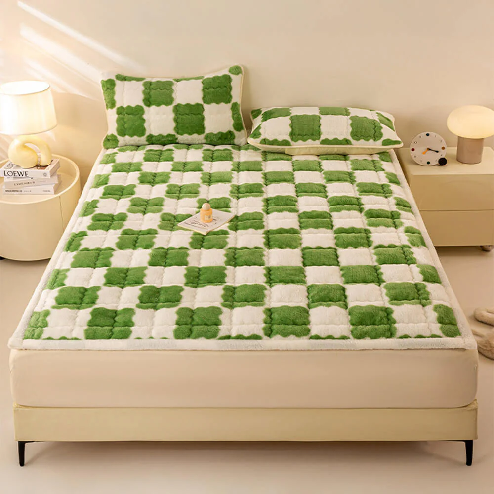 Couverture de matelas en peluche à motifs carreaux et taie d'oreiller - Image 12