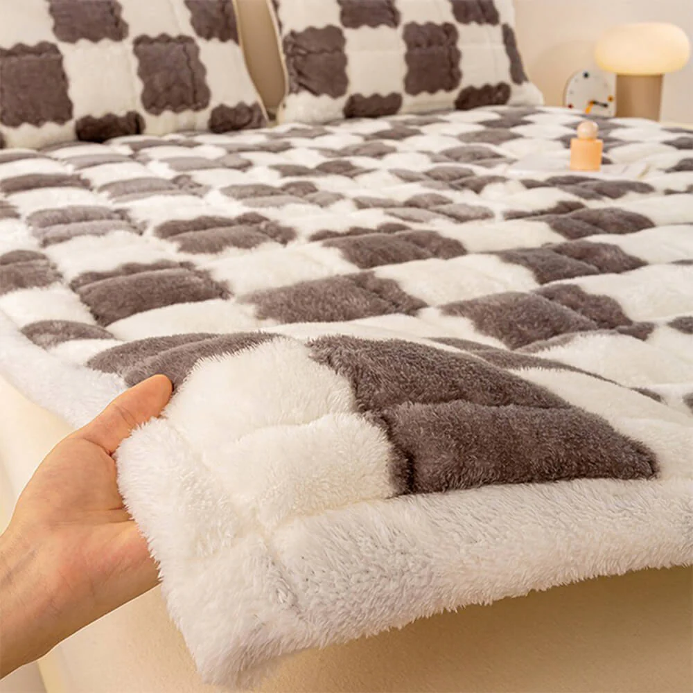 Couverture de matelas en peluche à motifs carreaux et taie d'oreiller - Image 13