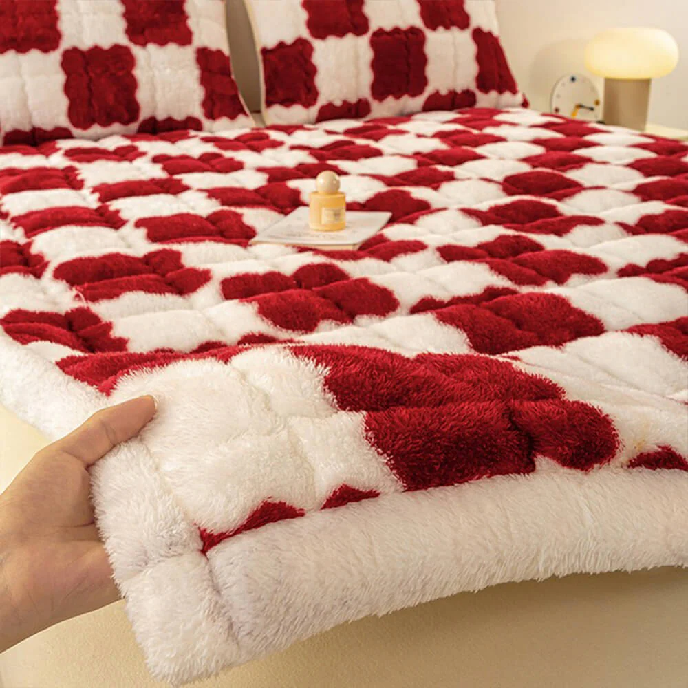 Couverture de matelas en peluche à motifs carreaux et taie d'oreiller - Image 14