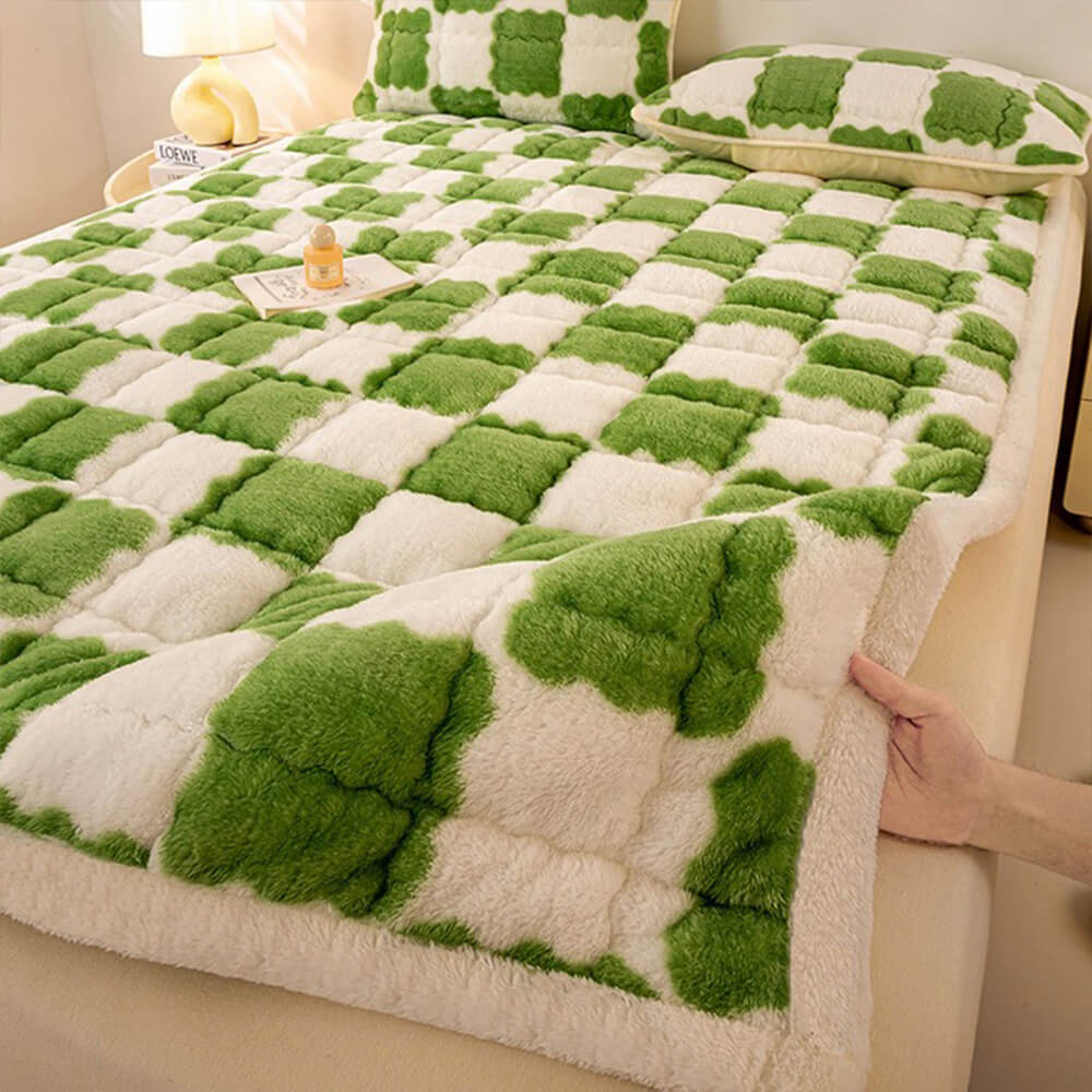 Couverture de matelas en peluche à motifs carreaux et taie d'oreiller - Image 15