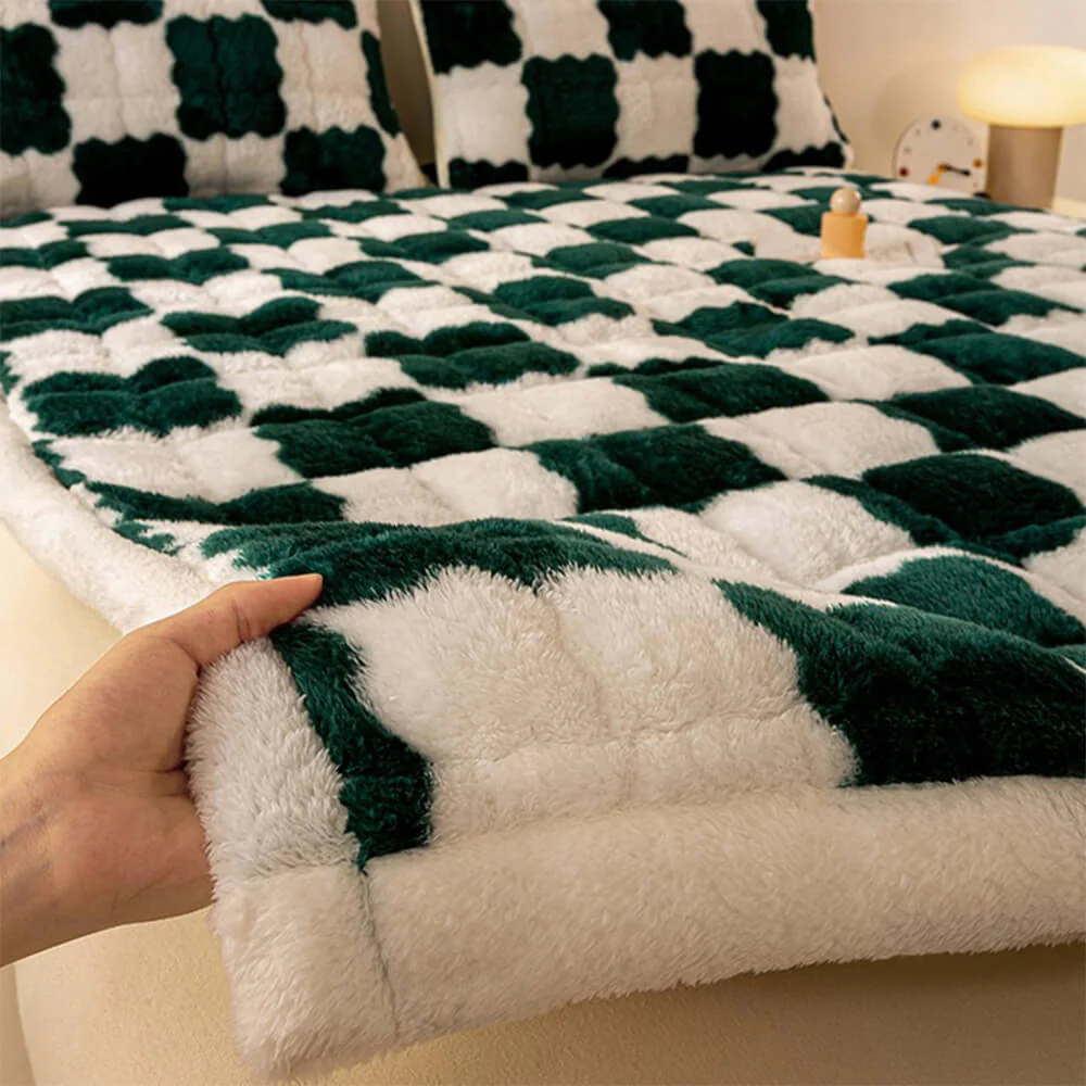 Couverture de matelas en peluche à motifs carreaux et taie d'oreiller - Image 17