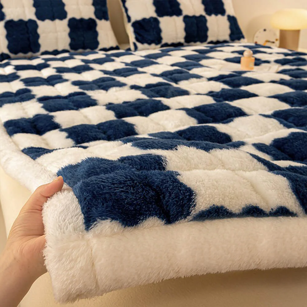 Couverture de matelas en peluche à motifs carreaux et taie d'oreiller - Image 2