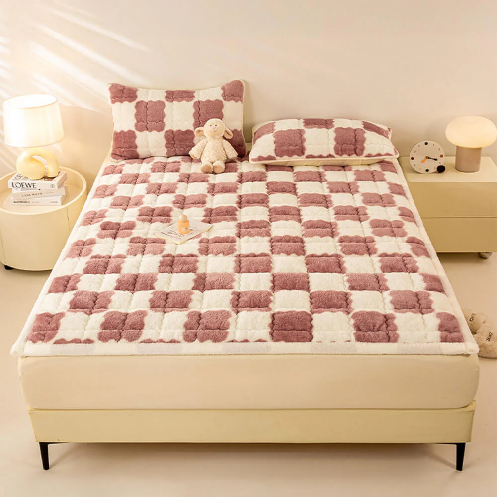 Couverture de matelas en peluche à motifs carreaux et taie d'oreiller - Image 20
