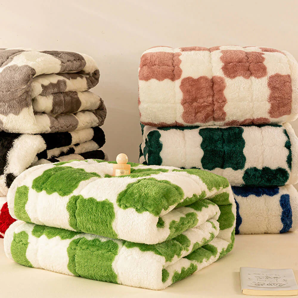 Couverture de matelas en peluche à motifs carreaux et taie d'oreiller - Image 4