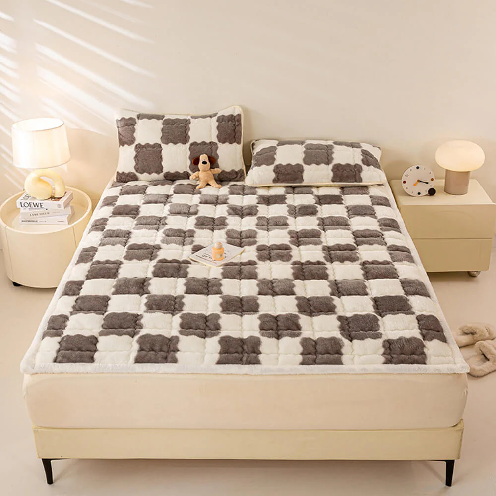 Couverture de matelas en peluche à motifs carreaux et taie d'oreiller - Image 6