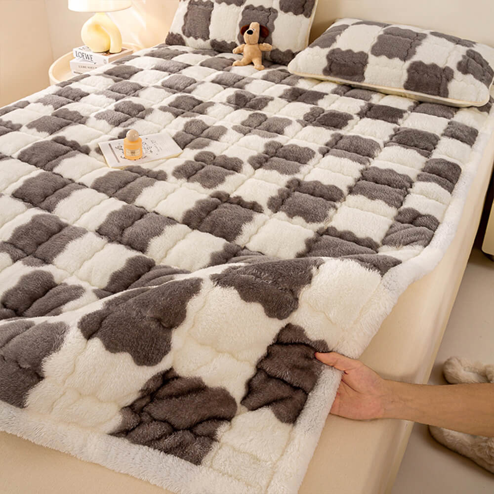 Couverture de matelas en peluche à motifs carreaux et taie d'oreiller - Image 7