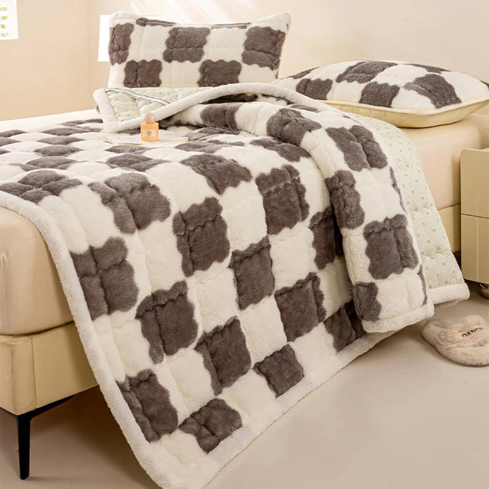 Couverture de matelas en peluche à motifs carreaux et taie d'oreiller - Image 8