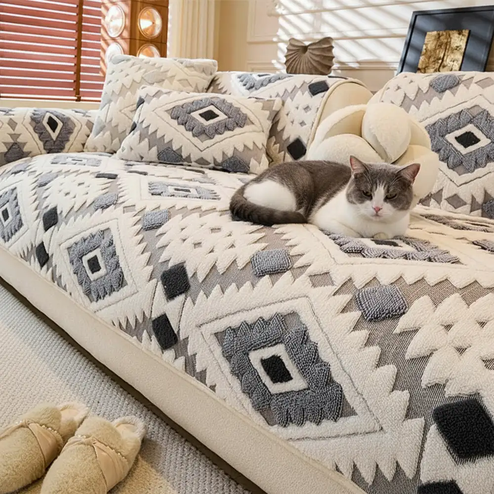 Housse de canapé Couvre-canapé moderne en peluche anti-rayures et antidérapant