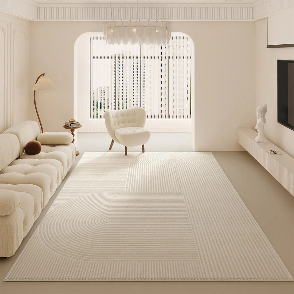 Crème Tapis Minimaliste Moderne en Cachemire à Rayures - Image 3