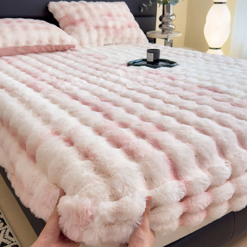 Drap-housse de protection de matelas en fausse peluche de lapin super doux - Image 2
