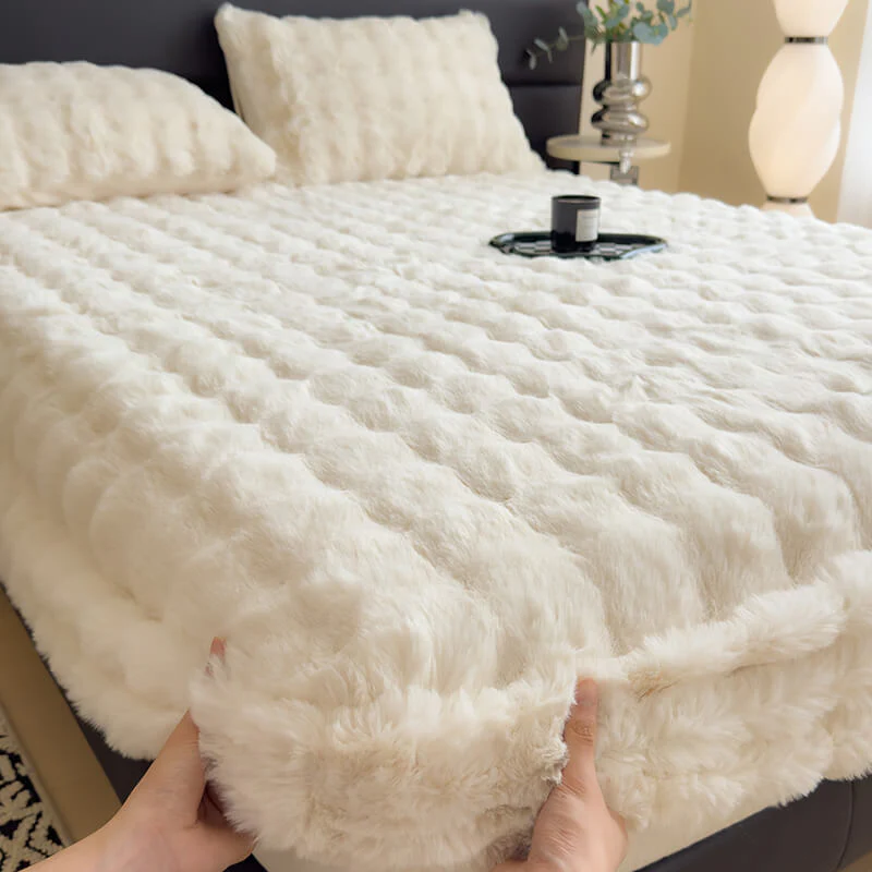 Drap-housse de protection de matelas en fausse peluche de lapin super doux - Image 3
