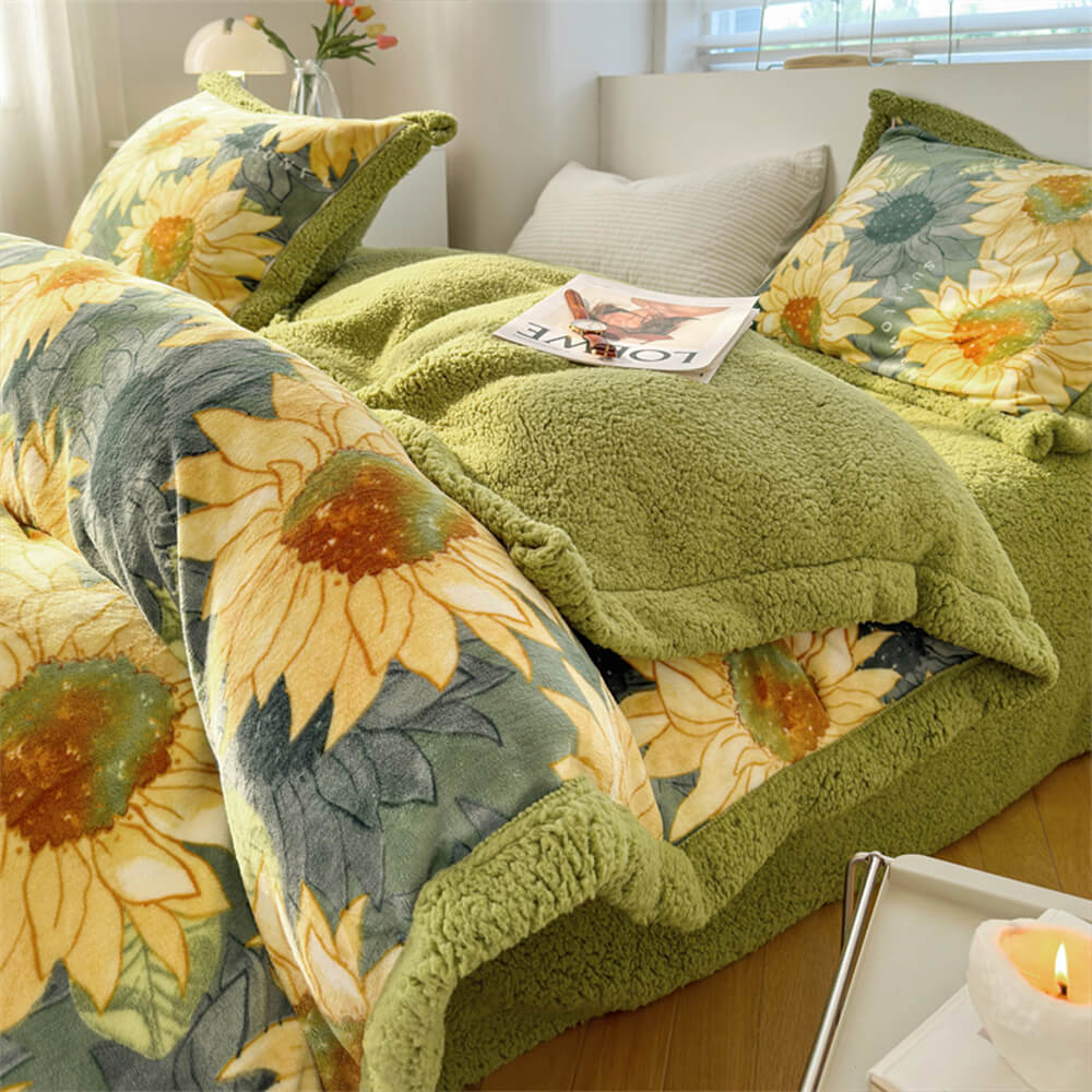 Ensemble de draps réversibles en velours de lait et sherpa à imprimé floral - Image 2