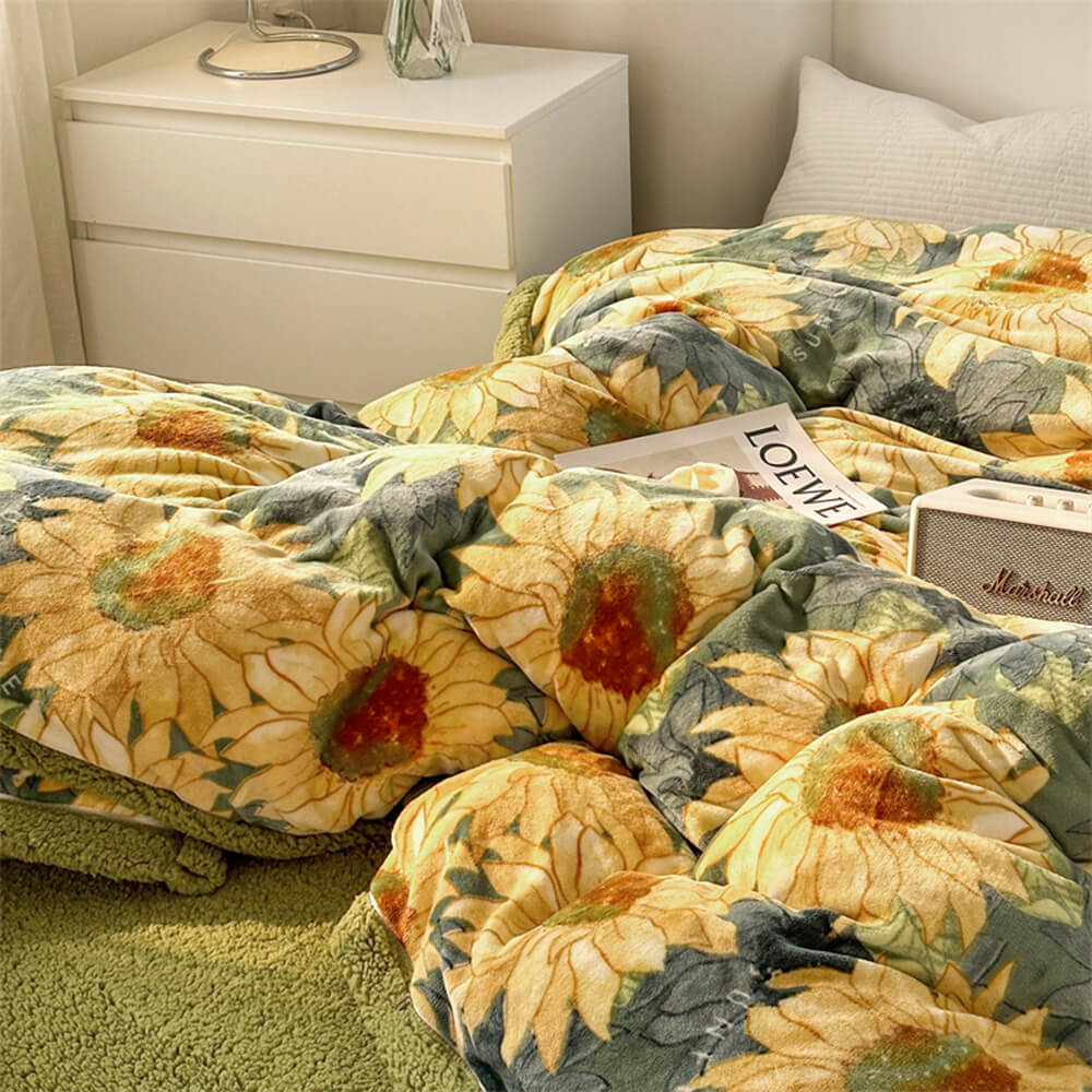 Ensemble de draps réversibles en velours de lait et sherpa à imprimé floral - Image 8