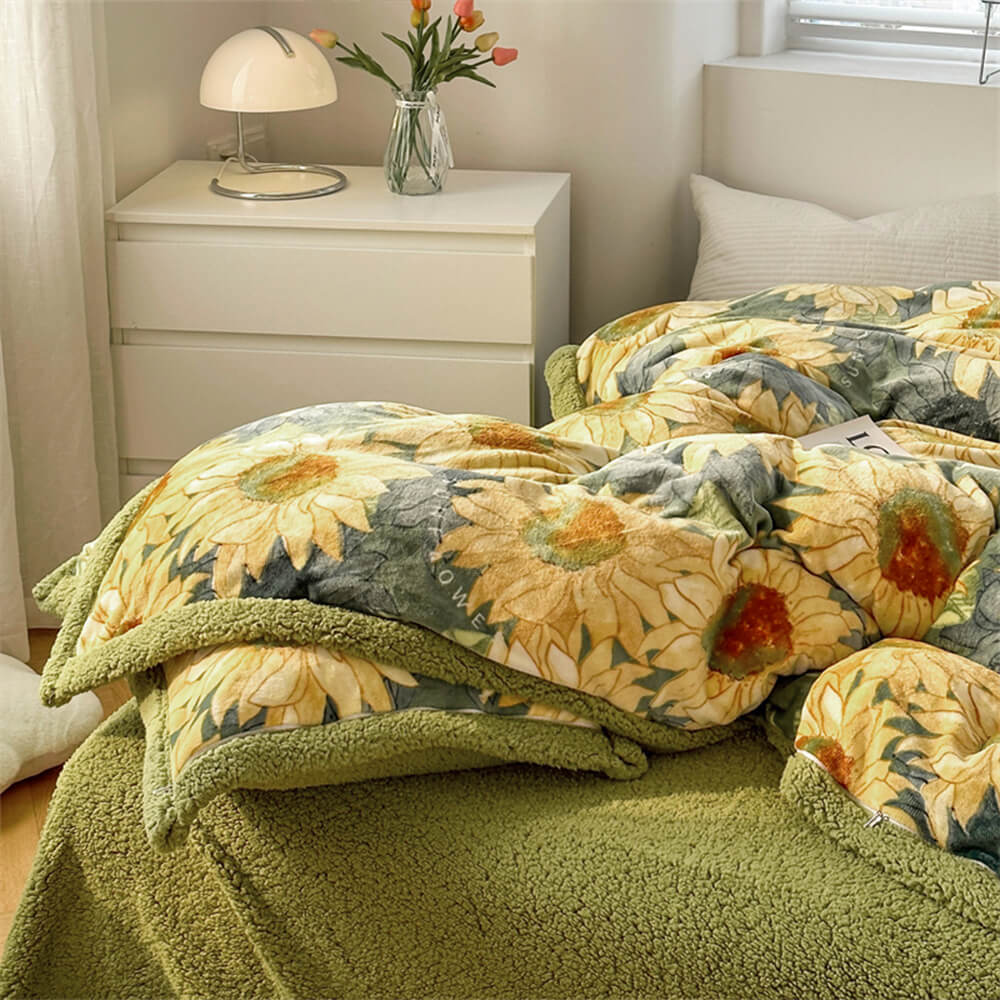 Ensemble de draps réversibles en velours de lait et sherpa à imprimé floral - Image 9