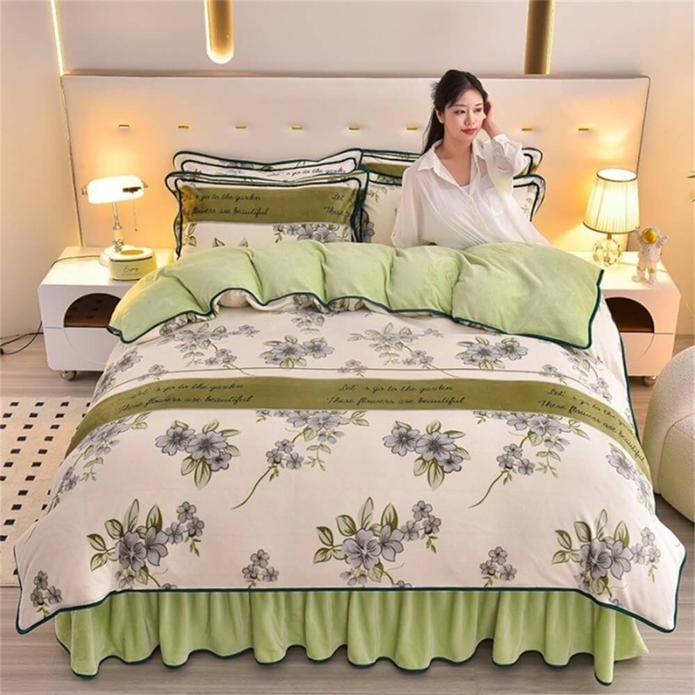 Ensemble Quatre Pièces Hiver Épais en Laine de Lait Housse de matelas - Image 3