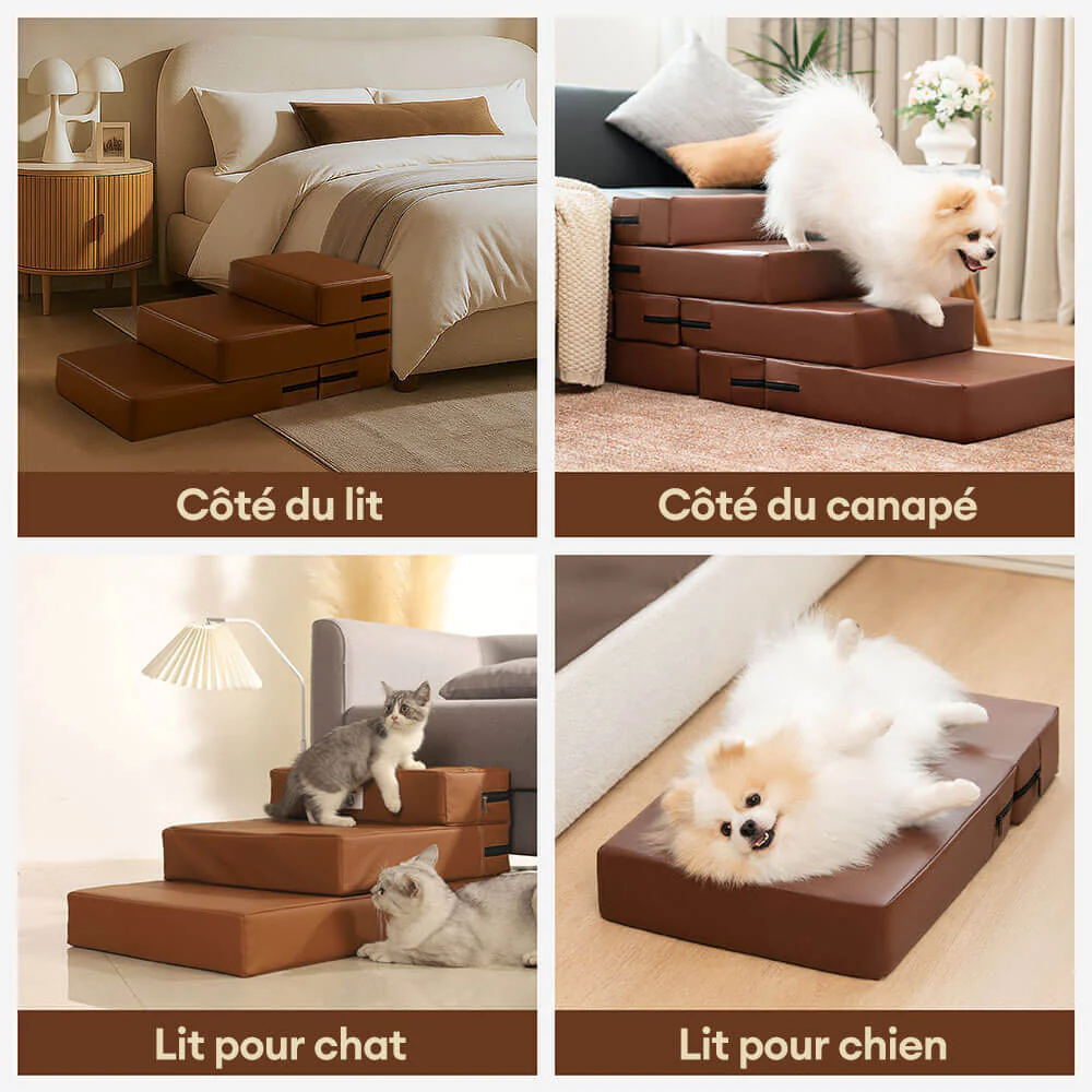Escaliers pour animaux modulables à plusieurs niveaux en cuir PU imperméable et lavable - Image 5
