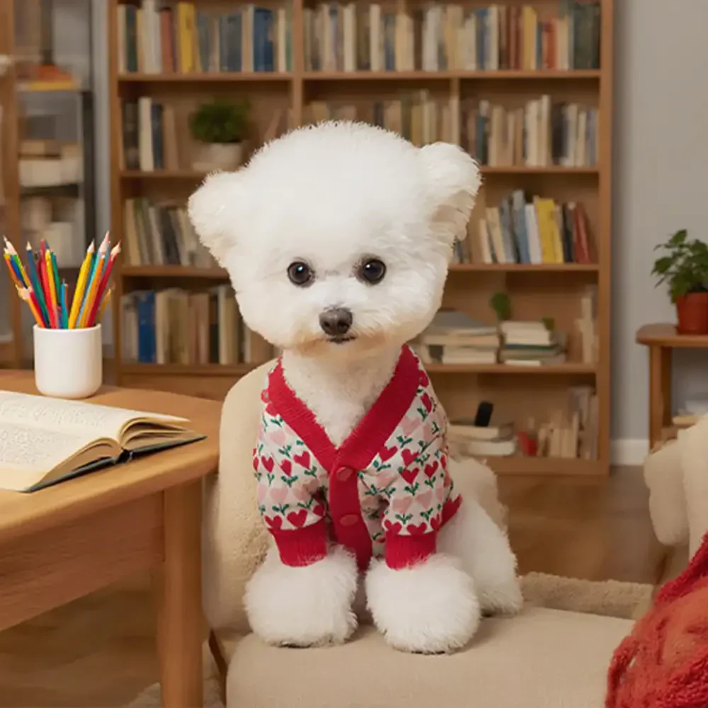 Gilet en laine pour chien avec motif de cœur de Fair Isle pour teckel. - Image 6
