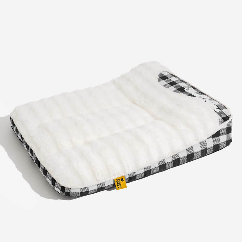 Lit rectangulaire pour chien avec tête de dossier à carreaux classiques et grand soutien apaisant - Dreamy Wave - Image 13