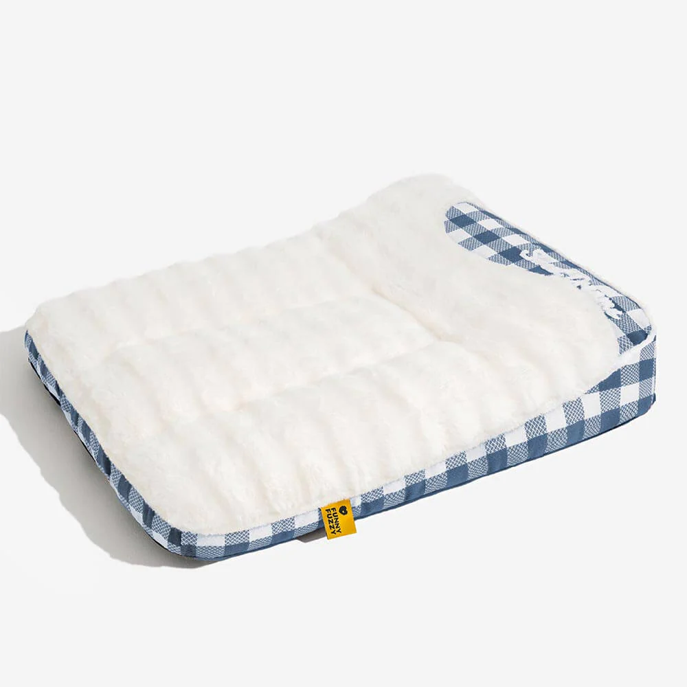 Lit rectangulaire pour chien avec tête de dossier à carreaux classiques et grand soutien apaisant - Dreamy Wave - Image 14