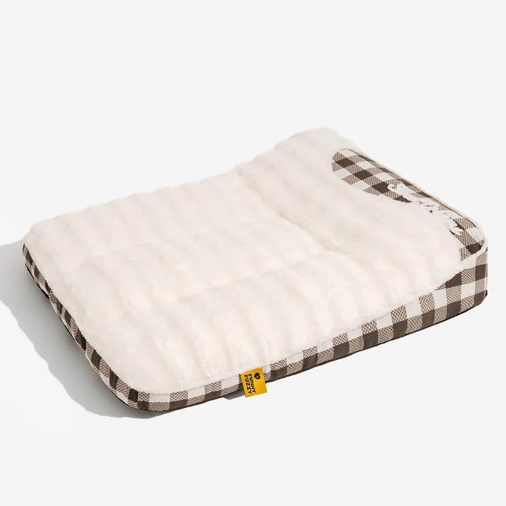 Lit rectangulaire pour chien avec tête de dossier à carreaux classiques et grand soutien apaisant - Dreamy Wave - Image 16