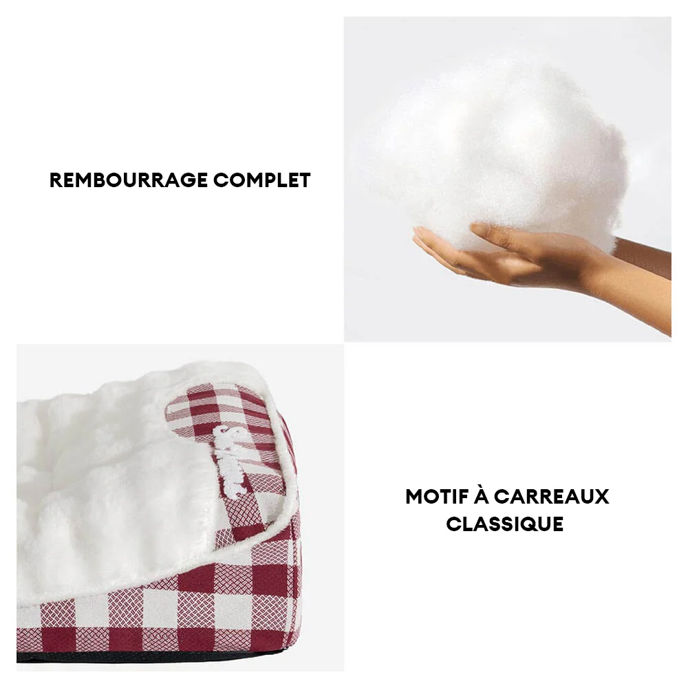 Lit rectangulaire pour chien avec tête de dossier à carreaux classiques et grand soutien apaisant - Dreamy Wave - Image 6
