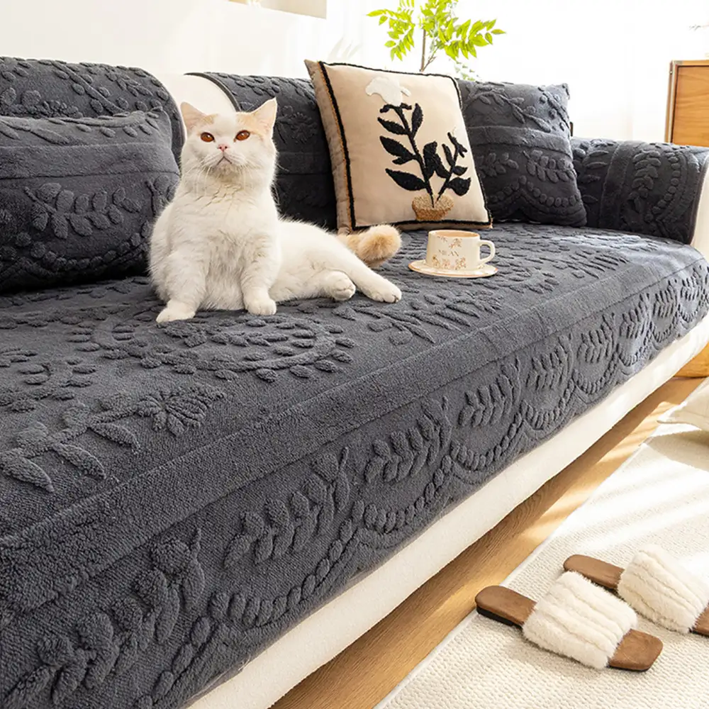 Housse canapé velours jacquard confortable résistante rayures antidérapante