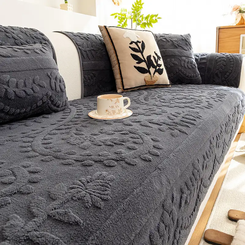 Housse canapé velours jacquard confortable résistante rayures antidérapante - Image 12