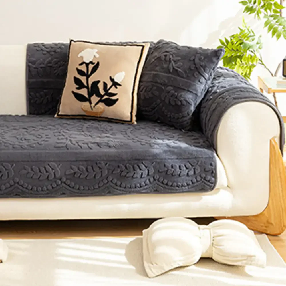 Housse canapé velours jacquard confortable résistante rayures antidérapante - Image 9
