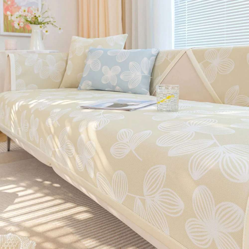 Housse de canapé anti-dérapante en soie glacée à motif floral frais - Image 10