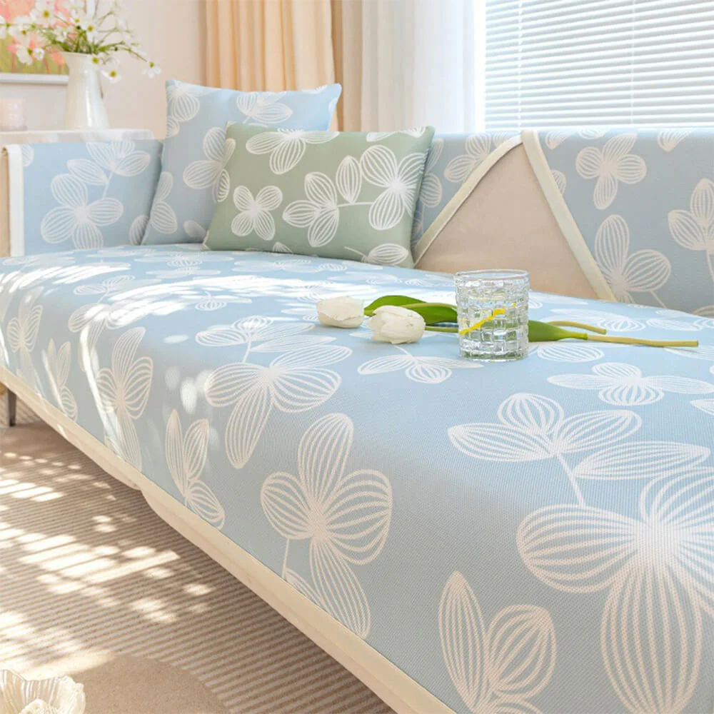 Housse de canapé anti-dérapante en soie glacée à motif floral frais - Image 11