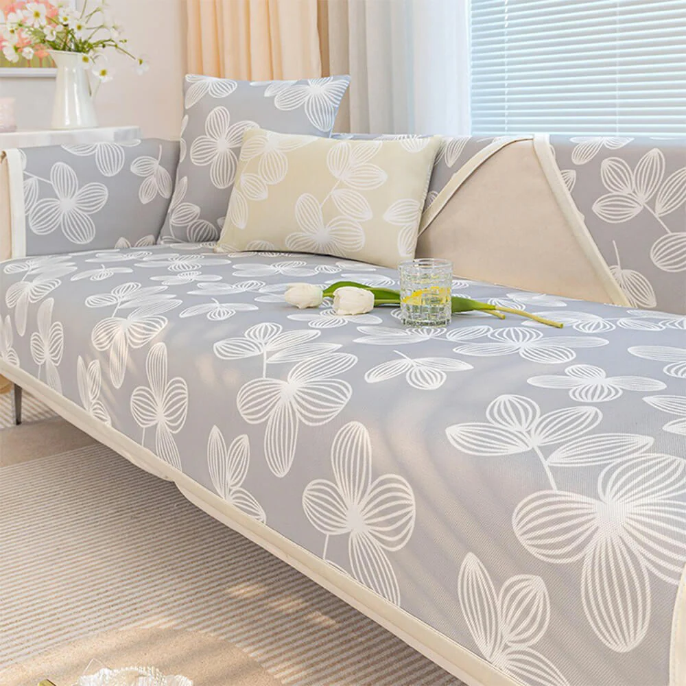 Housse de canapé anti-dérapante en soie glacée à motif floral frais - Image 12