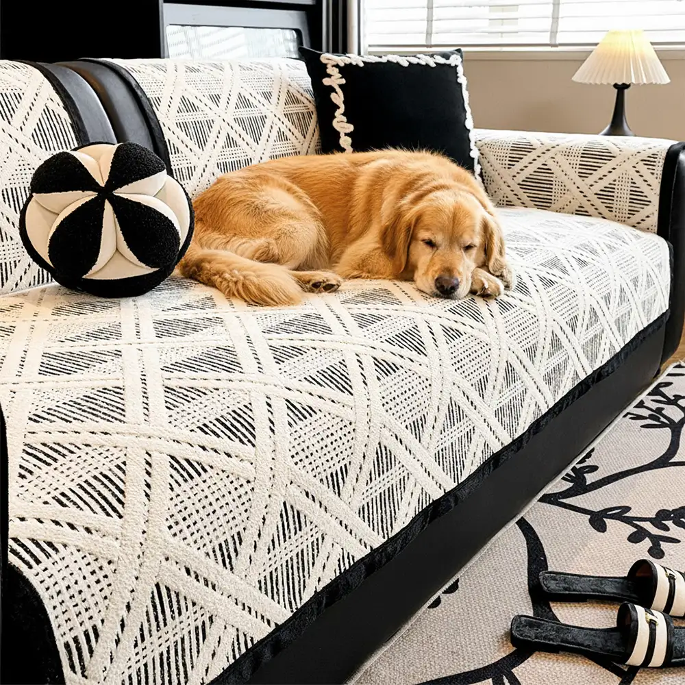 Housse de canapé anti-rayures de chat et antidérapante avec motif plaid créatif - Adaptée à toutes les saisons
