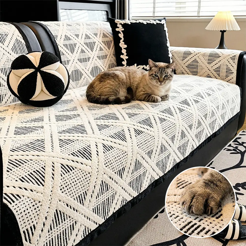 Housse de canapé anti-rayures de chat et antidérapante avec motif plaid créatif - Adaptée à toutes les saisons - Image 2